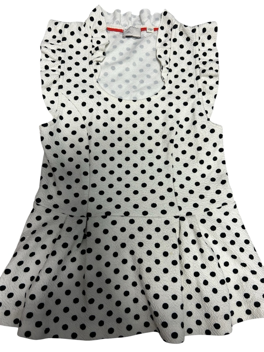 Anthropologie Postmark Black & White Polka Dot Peplum Ruffle Top Sz XS